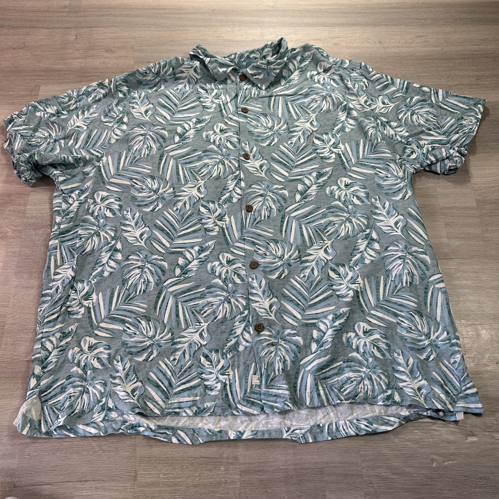 Tommy Bahama Shirt Mens 3XL Green Leaf Hawaiian Tropical Short Sleeve Button Up